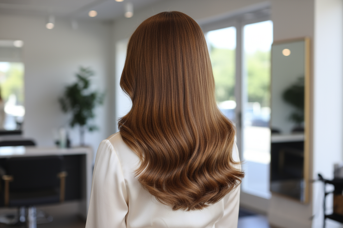 tu peux me faire une image ne mode horizontale avec une femme de dos qui vient de faire son brushing